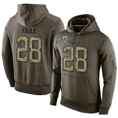 NFL Men's Nike Los Angeles Rams #28 Marshall Faulk Stitched Green Olive Salute To Service KO Performance Hoodie